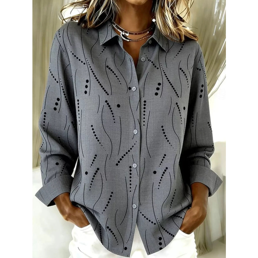 Full Size Button-Down Long Sleeve Shirt Plus XZ-1688-8722 / 2XL Apparel and Accessories