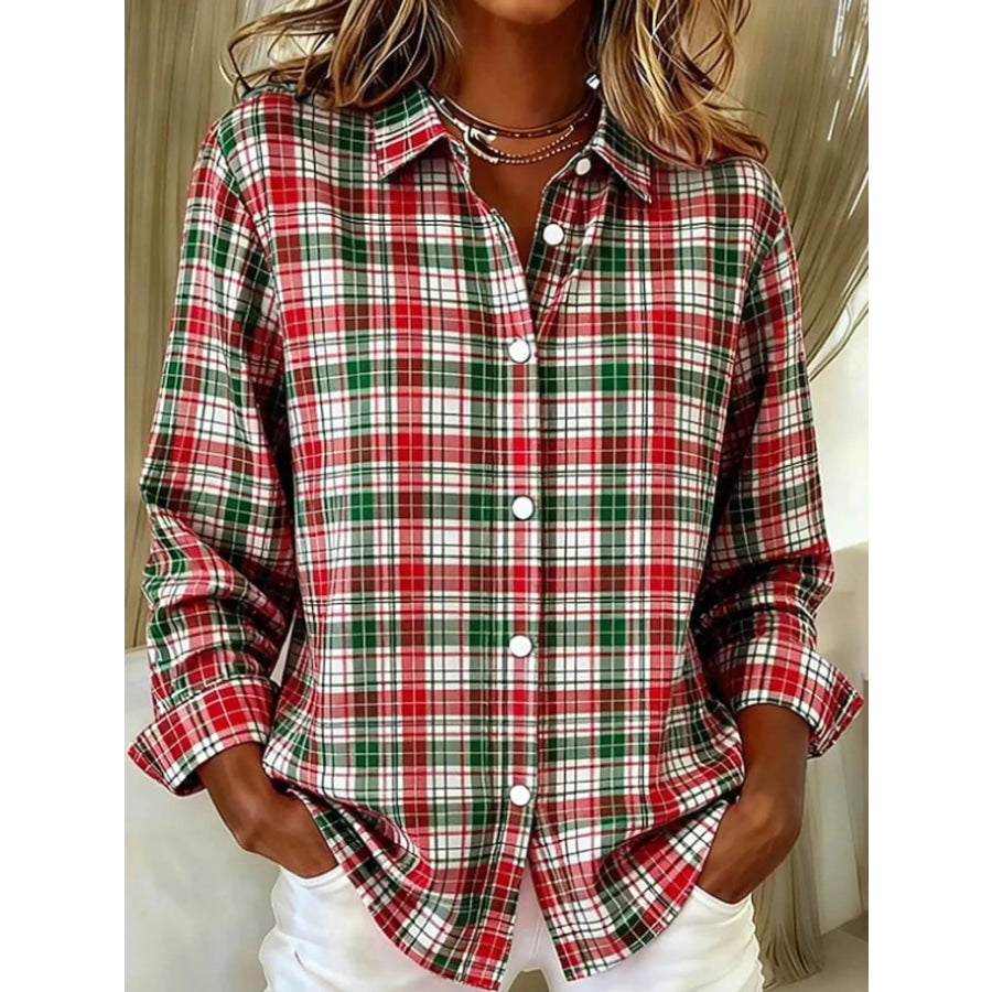 Full Size Button-Down Long Sleeve Shirt Plus XZ-1688-8724 / S Apparel and Accessories