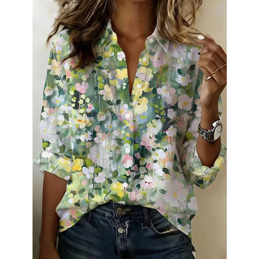 Full Size Button-Down Long Sleeve Shirt Plus XZ-1688-8726 / L Apparel and Accessories