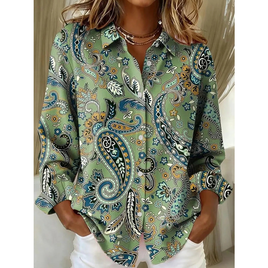 Full Size Button-Down Long Sleeve Shirt Plus XZ-1688-8729 / S Apparel and Accessories