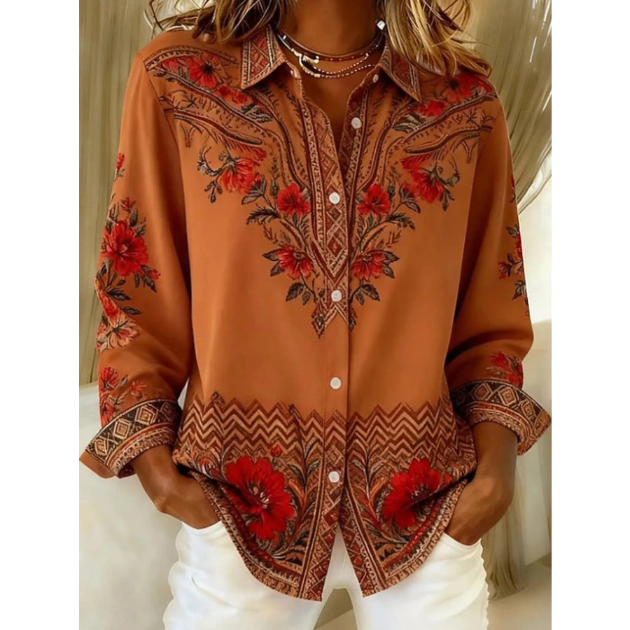 Full Size Button-Down Long Sleeve Shirt Plus XZ-1688-8736 / S Apparel and Accessories