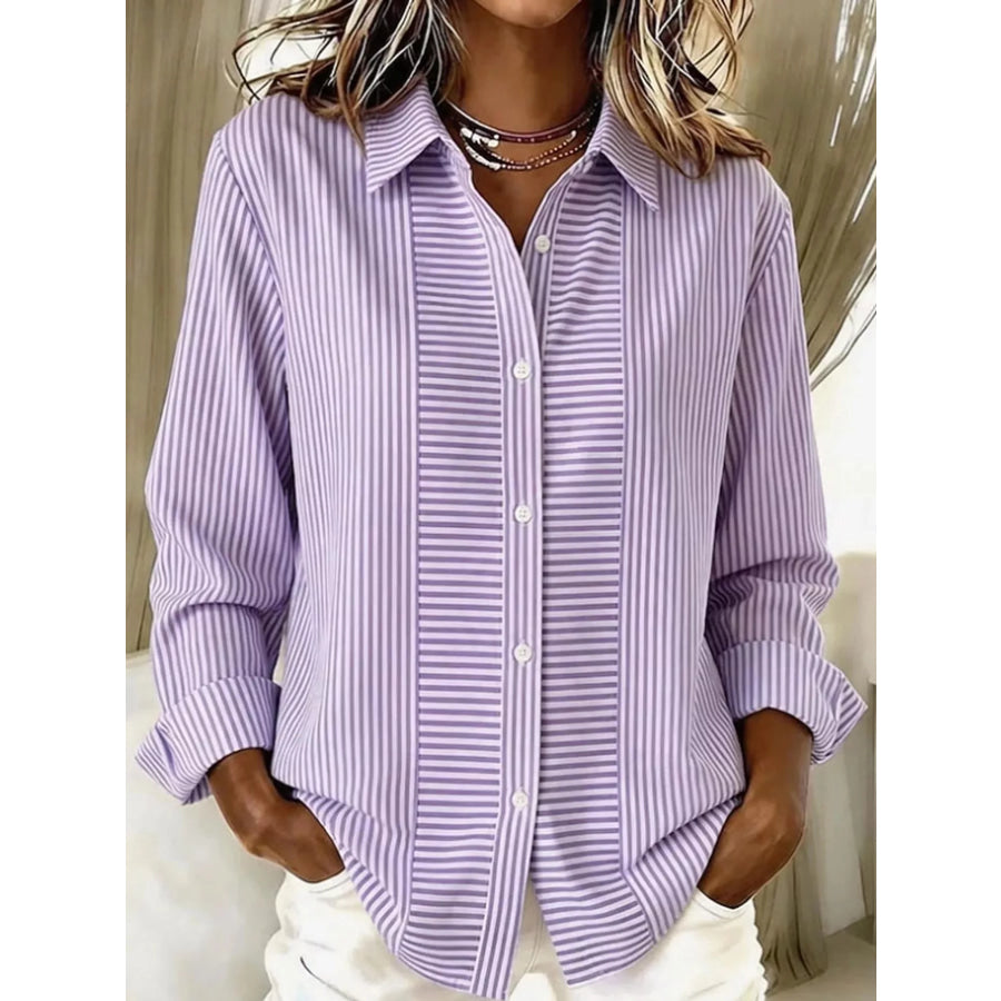 Full Size Button-Down Long Sleeve Shirt Plus XZ-1688-8737 / S Apparel and Accessories