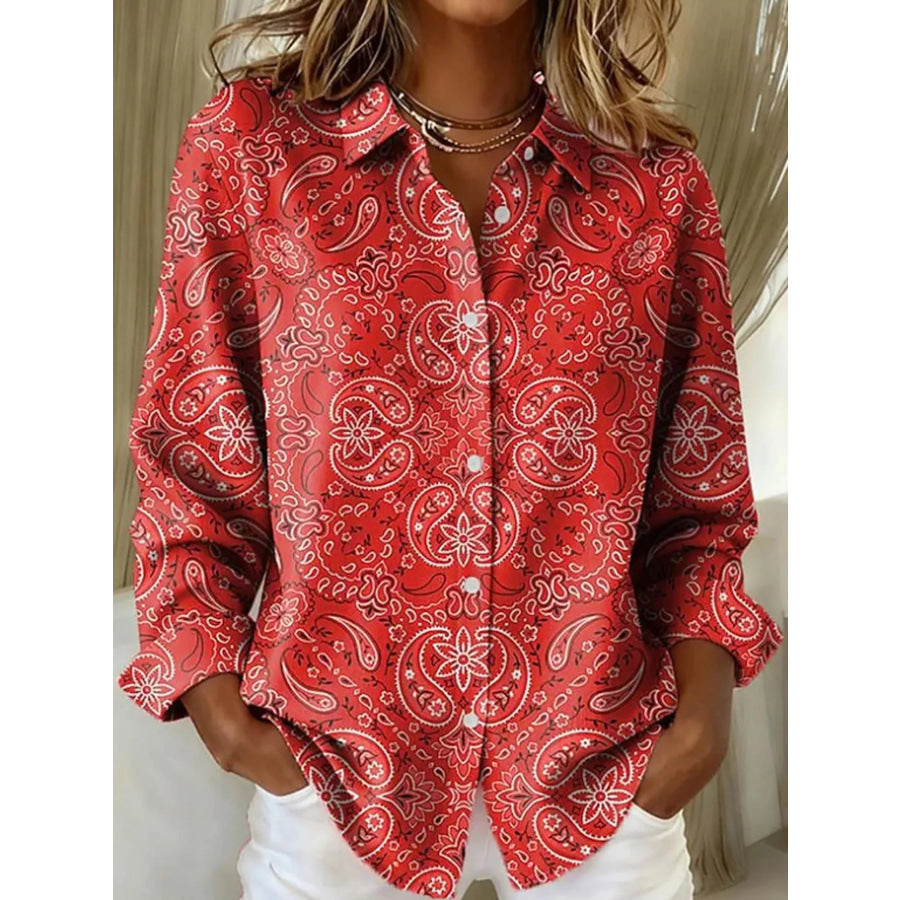 Full Size Button-Down Long Sleeve Shirt Plus XZ-1688-8739 / 2XL Apparel and Accessories