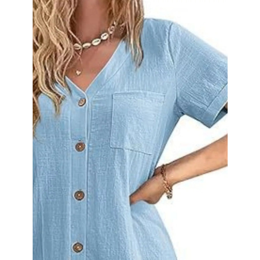 Full Size Button-Down Ruffle Hem Mini Dress Plus Size Apparel and Accessories