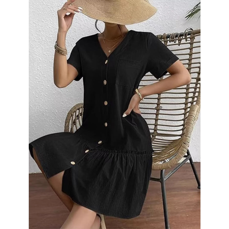 Full Size Button-Down Ruffle Hem Mini Dress Plus Size Apparel and Accessories