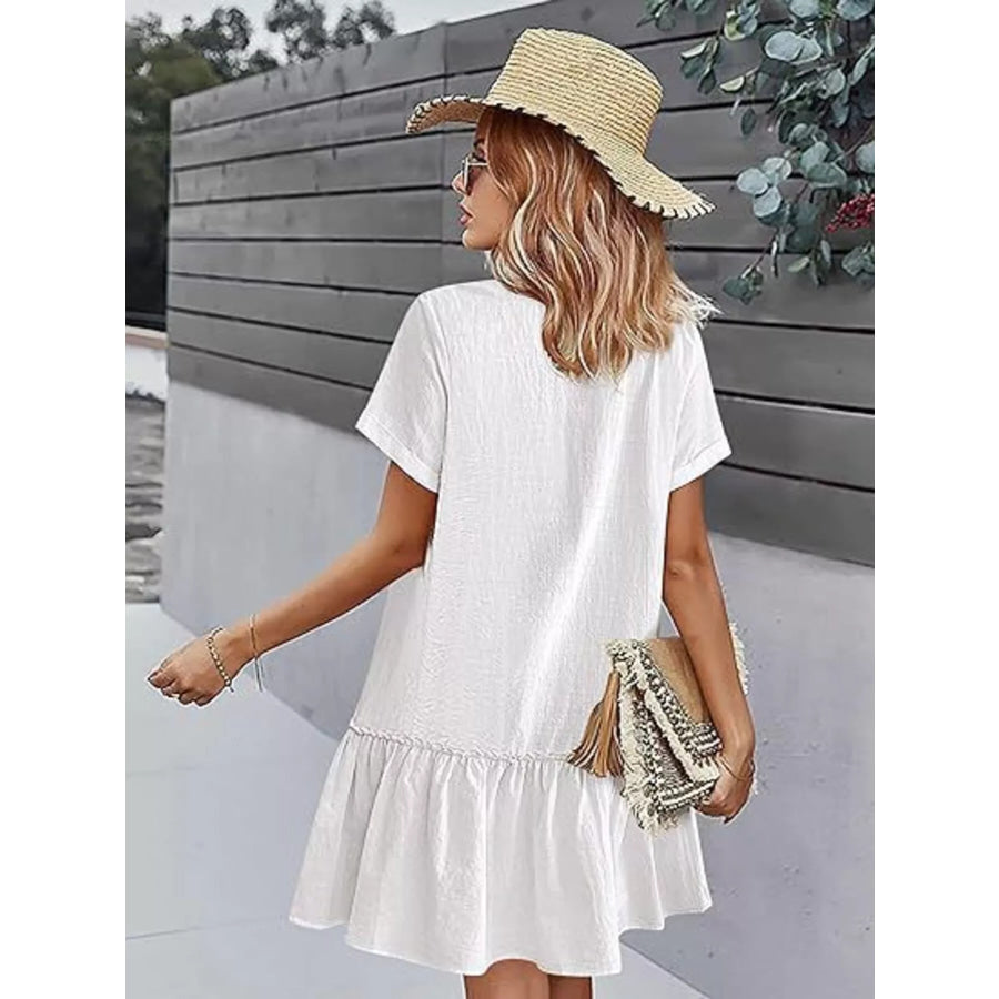 Full Size Button-Down Ruffle Hem Mini Dress Plus Size Apparel and Accessories