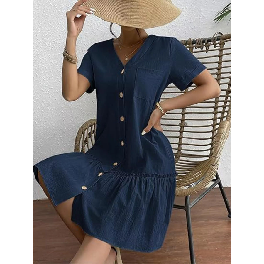 Full Size Button-Down Ruffle Hem Mini Dress Plus Size Apparel and Accessories