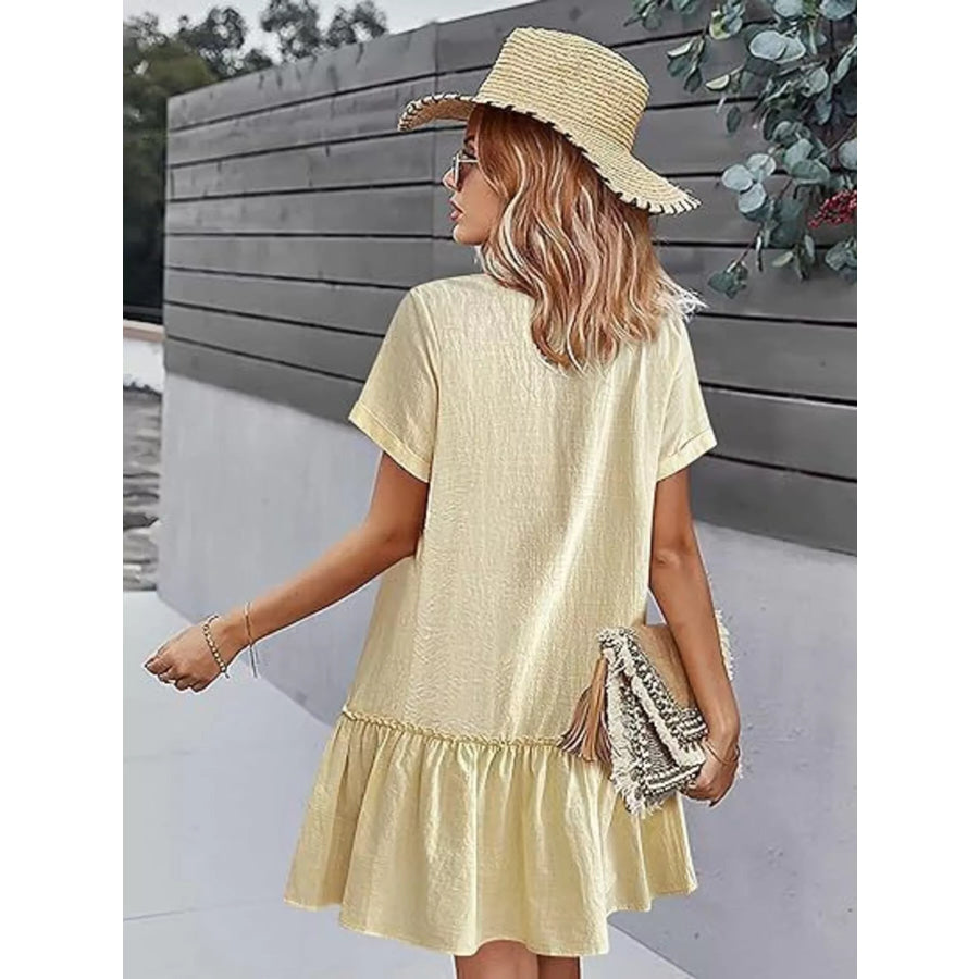 Full Size Button-Down Ruffle Hem Mini Dress Plus Size Apparel and Accessories