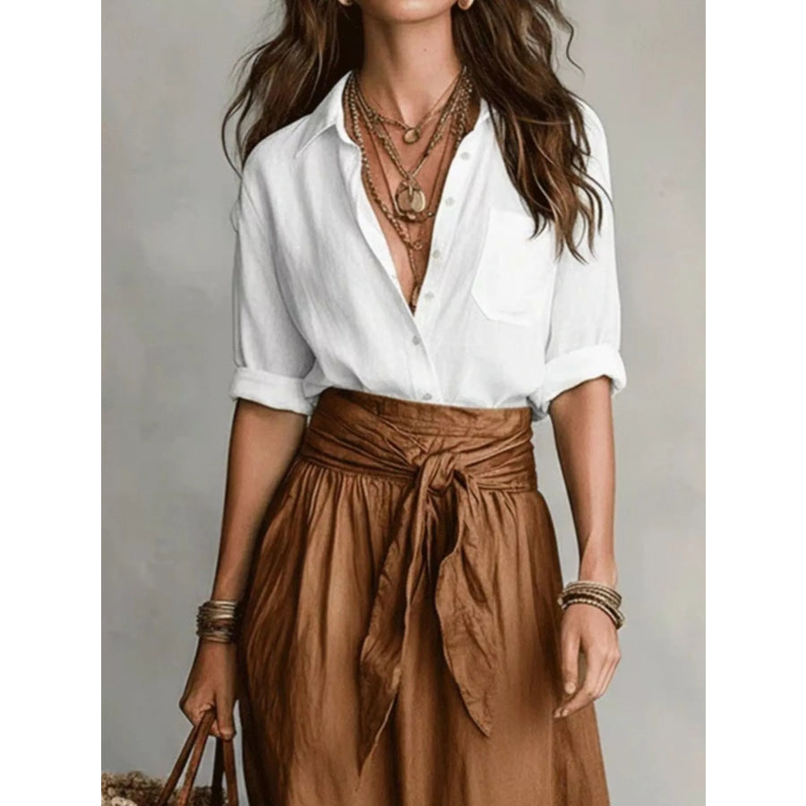 Full Size Button-Down Shirt and Skirt Set Plus Size Apparel and Accessories
