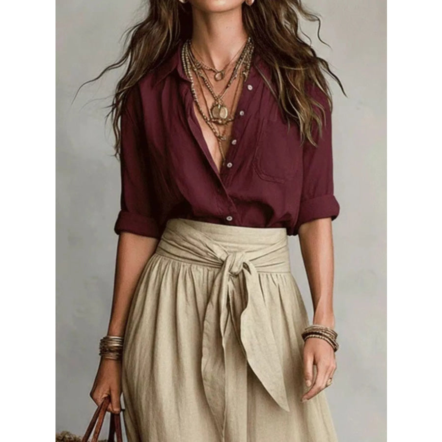 Full Size Button-Down Shirt and Skirt Set Plus Size Apparel and Accessories