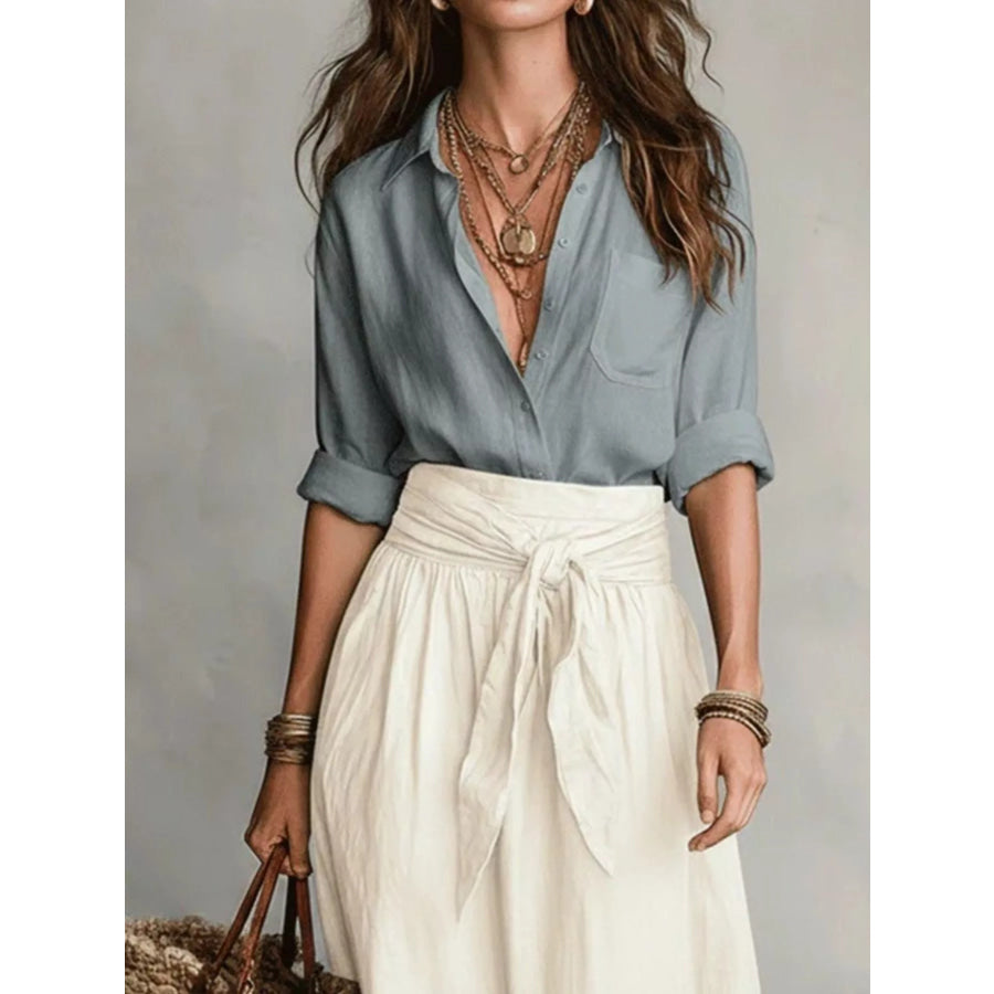Full Size Button-Down Shirt and Skirt Set Plus Size Apparel and Accessories