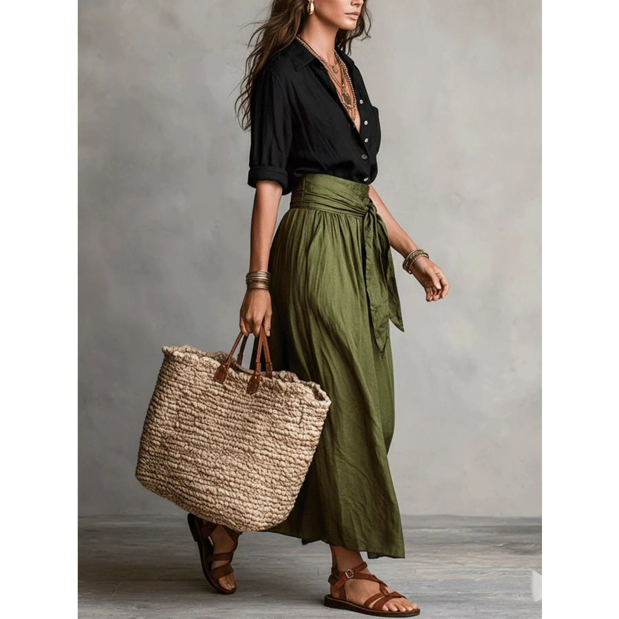 Full Size Button-Down Shirt and Skirt Set Plus Size Apparel and Accessories