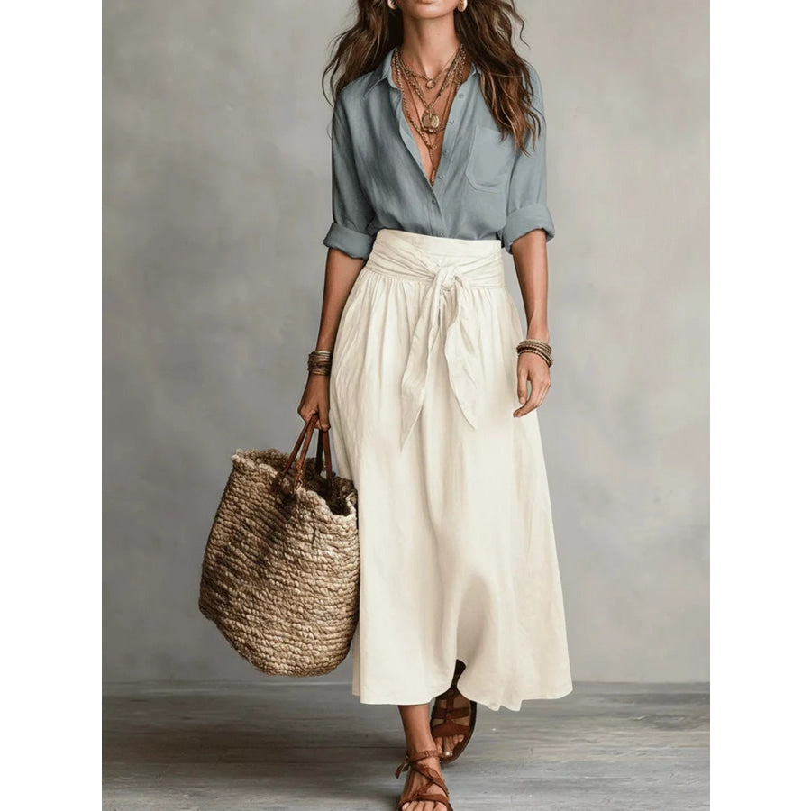 Full Size Button-Down Shirt and Skirt Set Plus Size Gray / S Apparel and Accessories