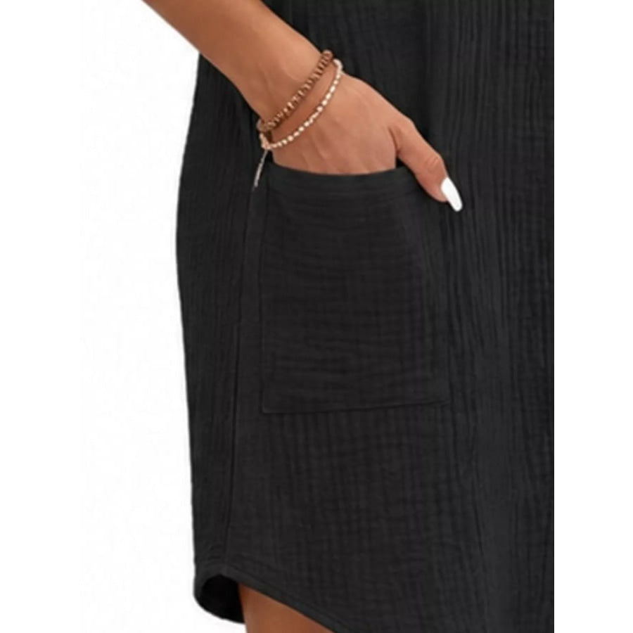 Full Size Button-Down Textured Shirt Dress with Pockets Plus Apparel and Accessories