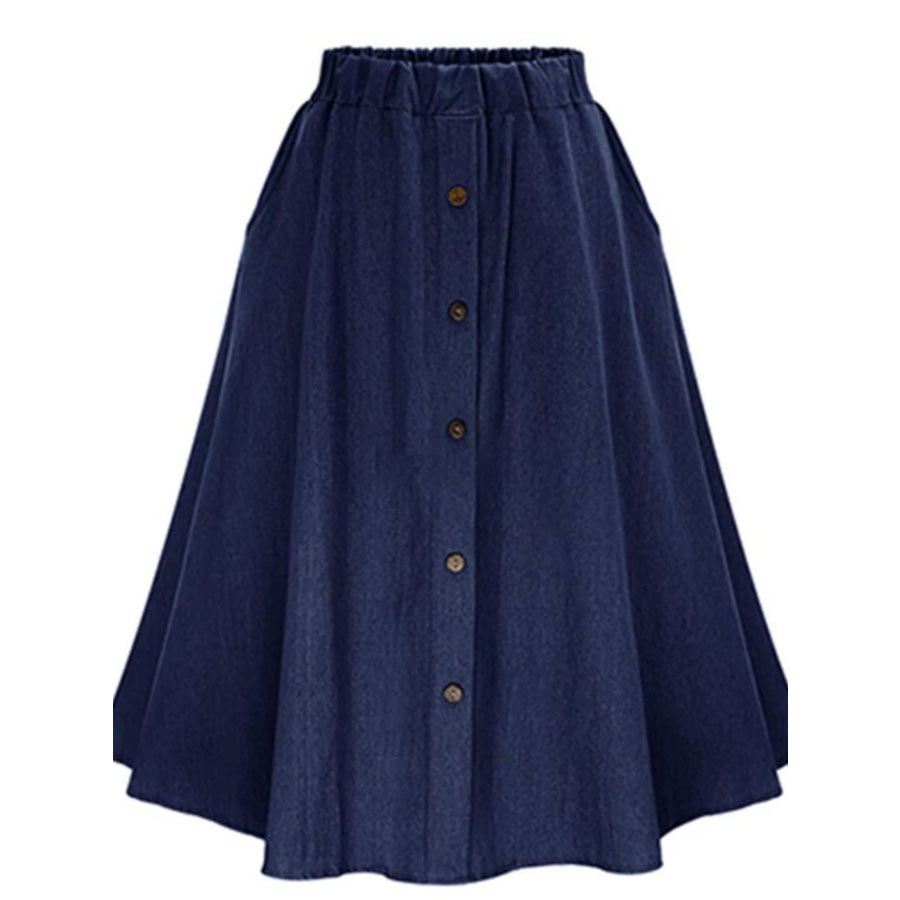 Full Size Button-Front Denim A-Line Skirt Plus Size Dark / S Apparel and Accessories