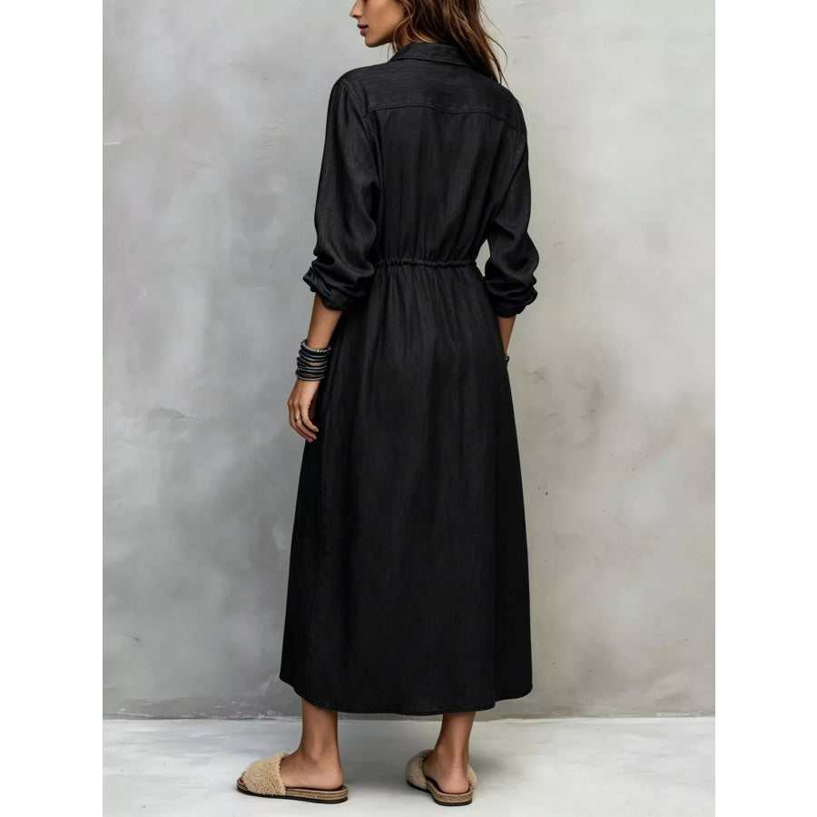 Full Size Button Front Long Sleeve Shirt Dress Plus Apparel and Accessories