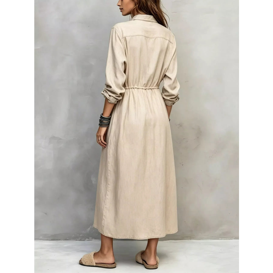 Full Size Button Front Long Sleeve Shirt Dress Plus Apparel and Accessories