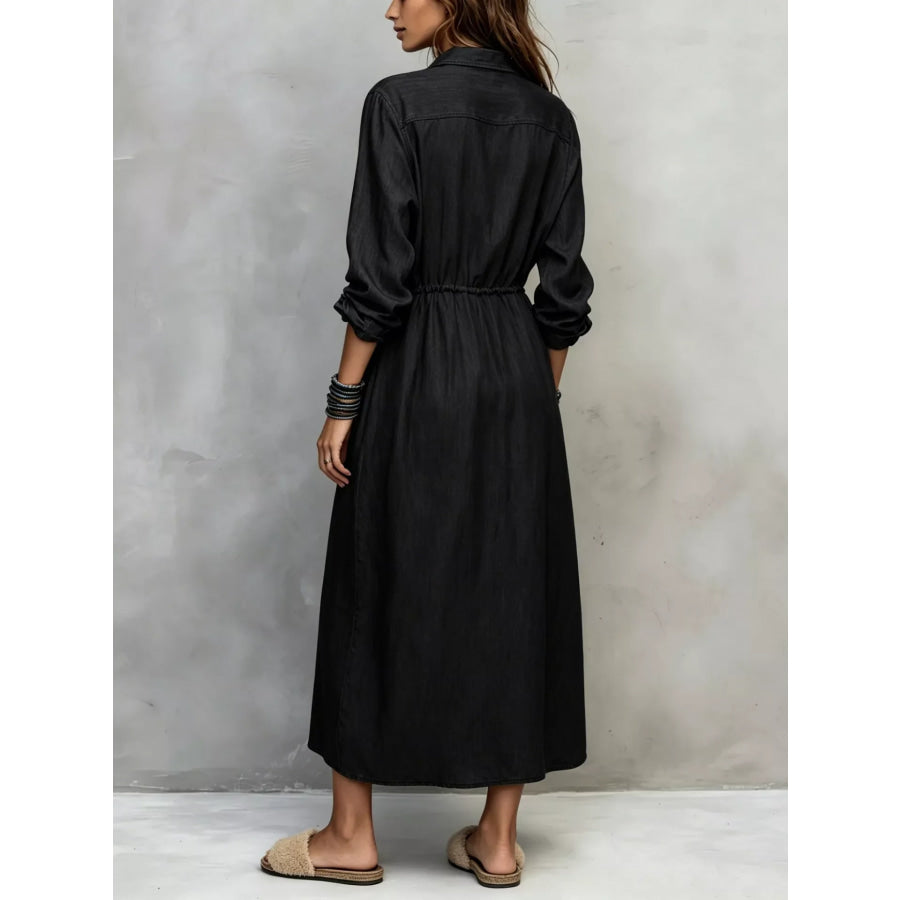 Full Size Button Front Long Sleeve Shirt Dress Plus Apparel and Accessories