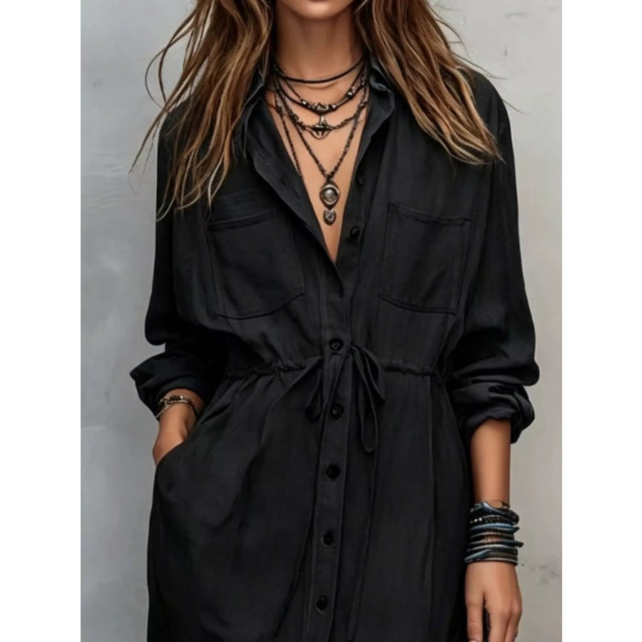 Full Size Button Front Long Sleeve Shirt Dress Plus Apparel and Accessories