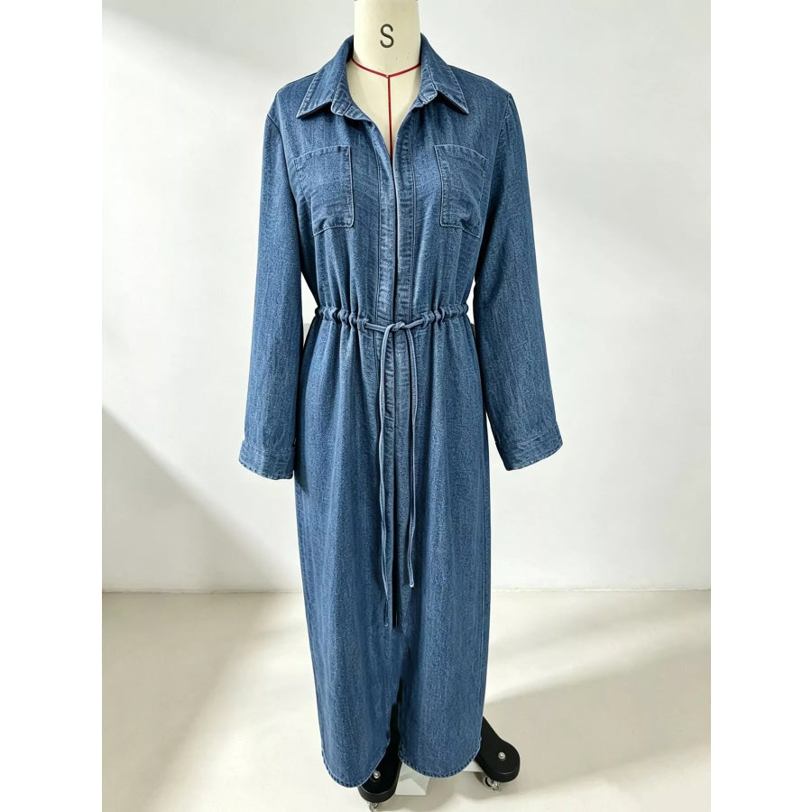Full Size Button Front Long Sleeve Shirt Dress Plus Apparel and Accessories