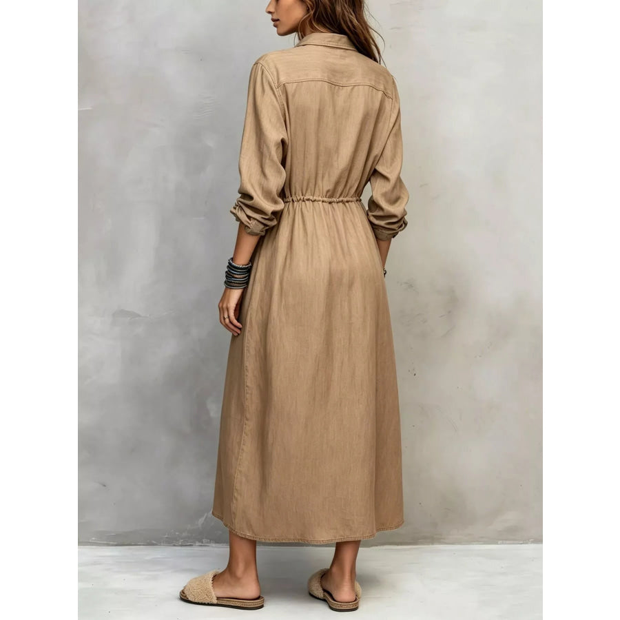 Full Size Button Front Long Sleeve Shirt Dress Plus Apparel and Accessories