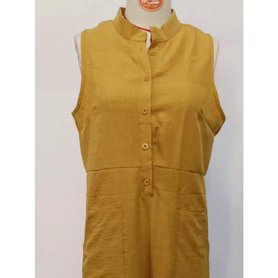 Full Size Button Front Sleeveless Jumpsuit Plus Apparel and Accessories
