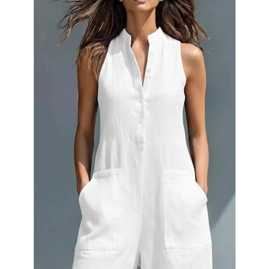 Full Size Button Front Sleeveless Jumpsuit Plus Apparel and Accessories
