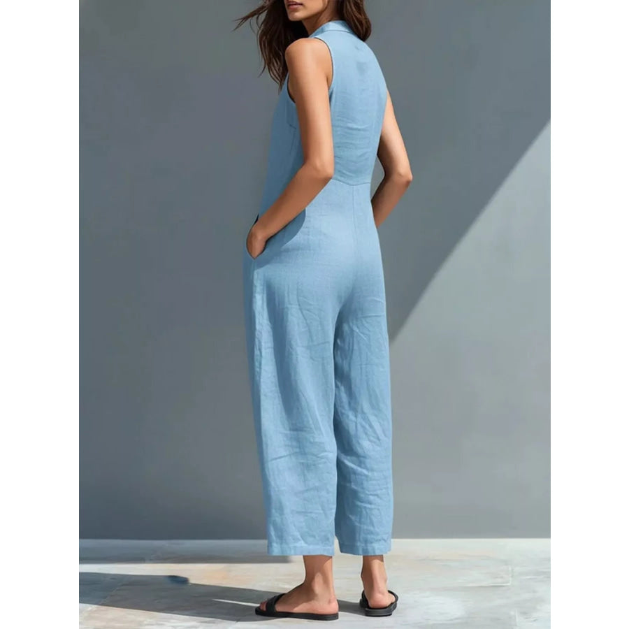 Full Size Button Front Sleeveless Jumpsuit Plus Apparel and Accessories