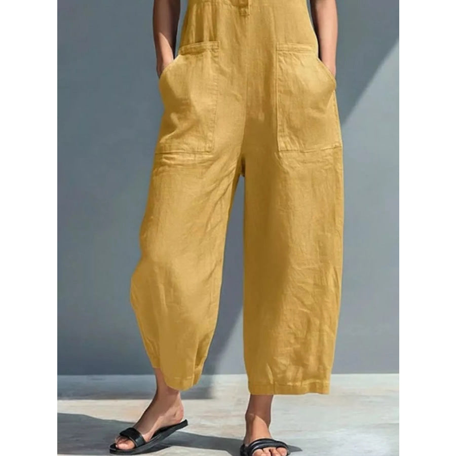 Full Size Button Front Sleeveless Jumpsuit Plus Apparel and Accessories