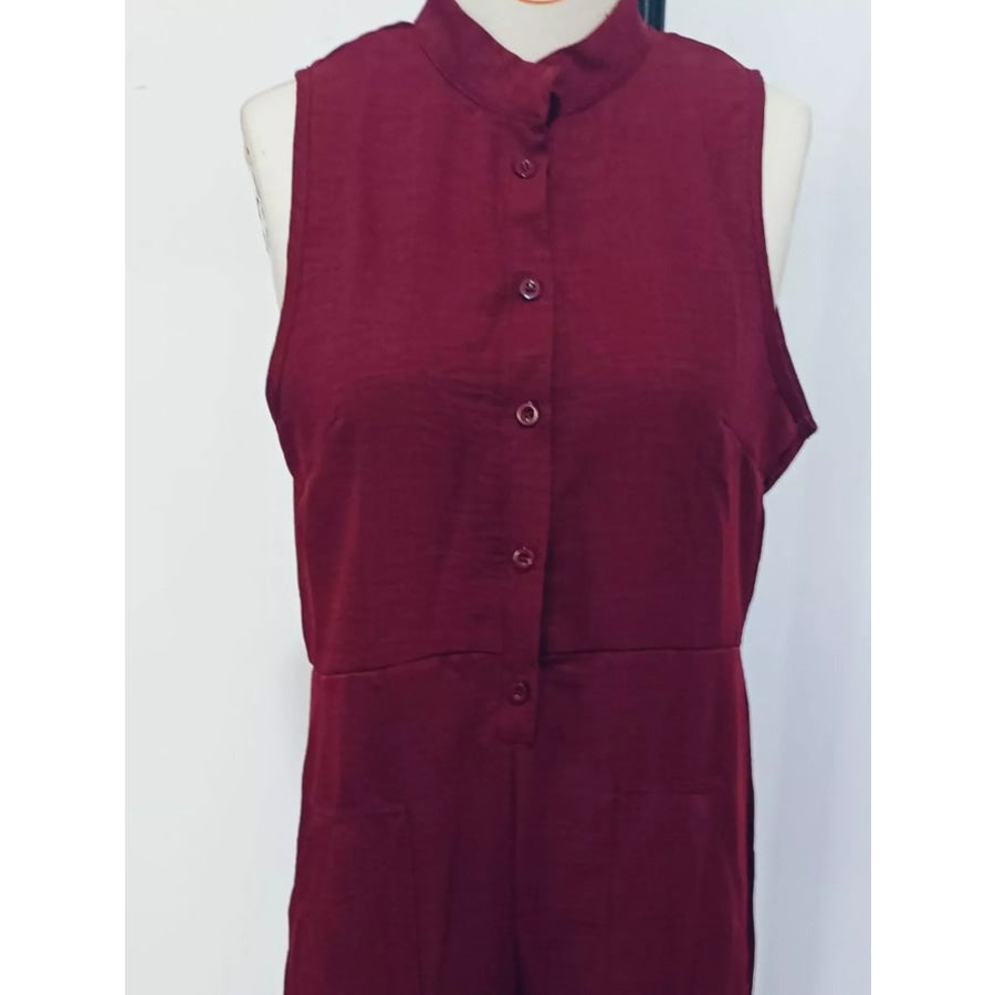 Full Size Button Front Sleeveless Jumpsuit Plus Apparel and Accessories