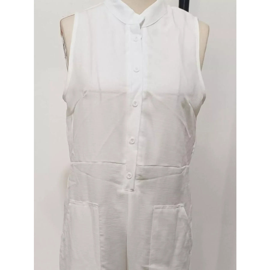Full Size Button Front Sleeveless Jumpsuit Plus Apparel and Accessories