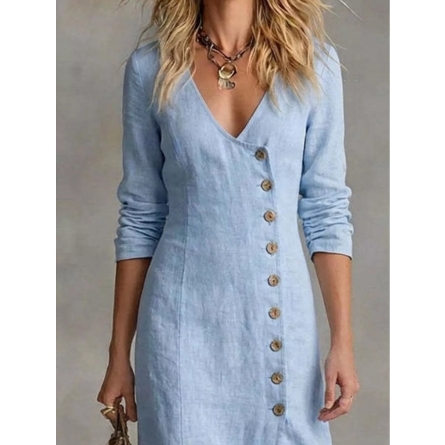 Full Size Button Front Slit Maxi Dress Plus Light Blue / S Apparel and Accessories