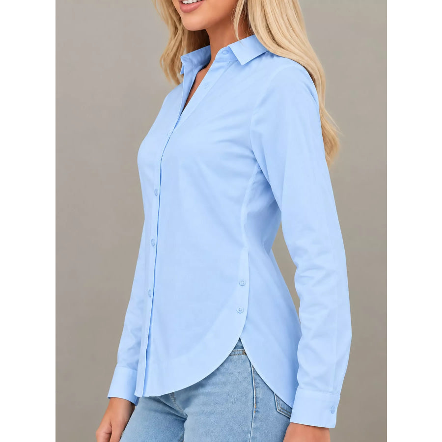 Full Size Button Up Long Sleeve Shirt Plus Apparel and Accessories