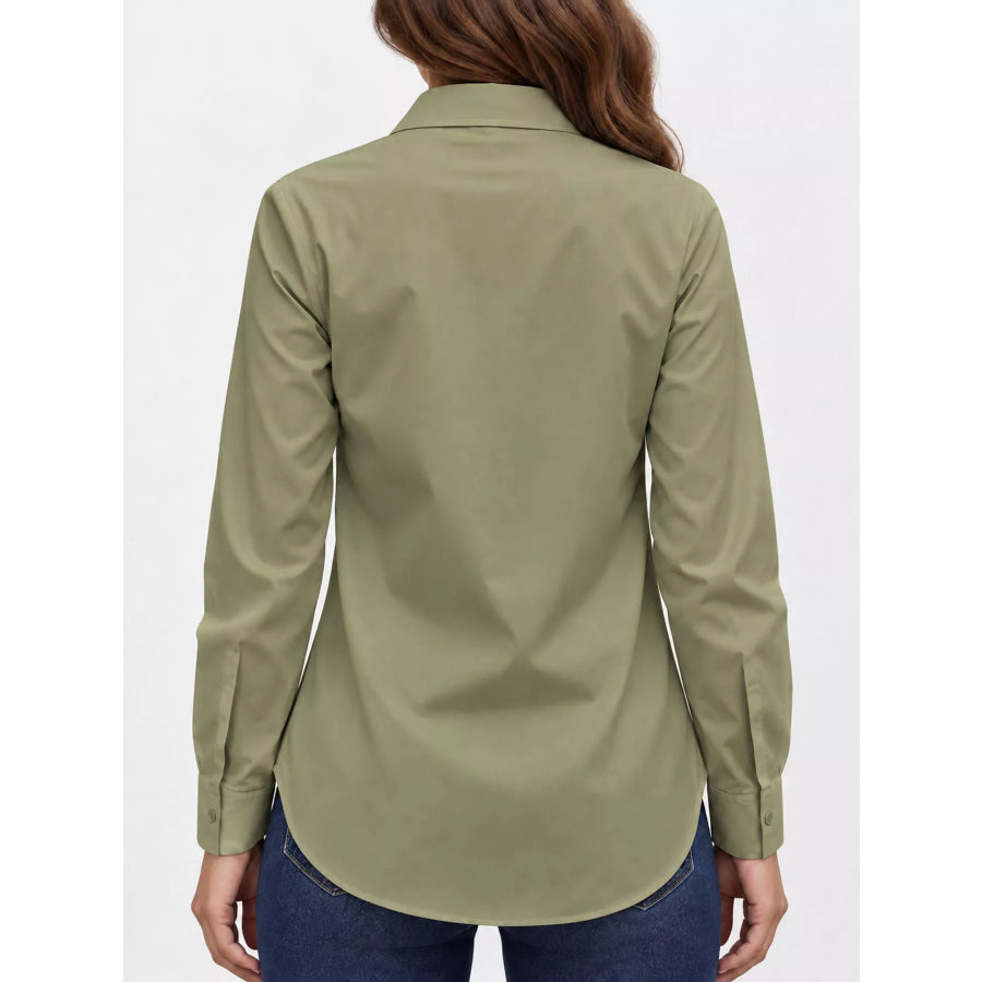Full Size Button Up Long Sleeve Shirt Plus Apparel and Accessories