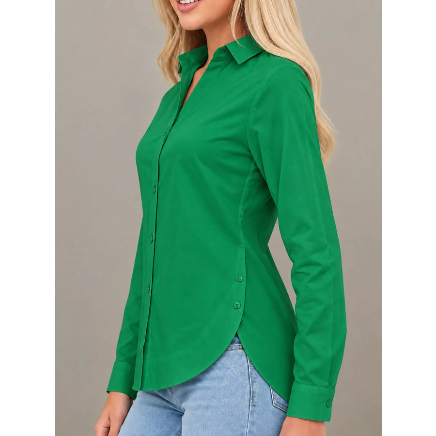 Full Size Button Up Long Sleeve Shirt Plus Apparel and Accessories