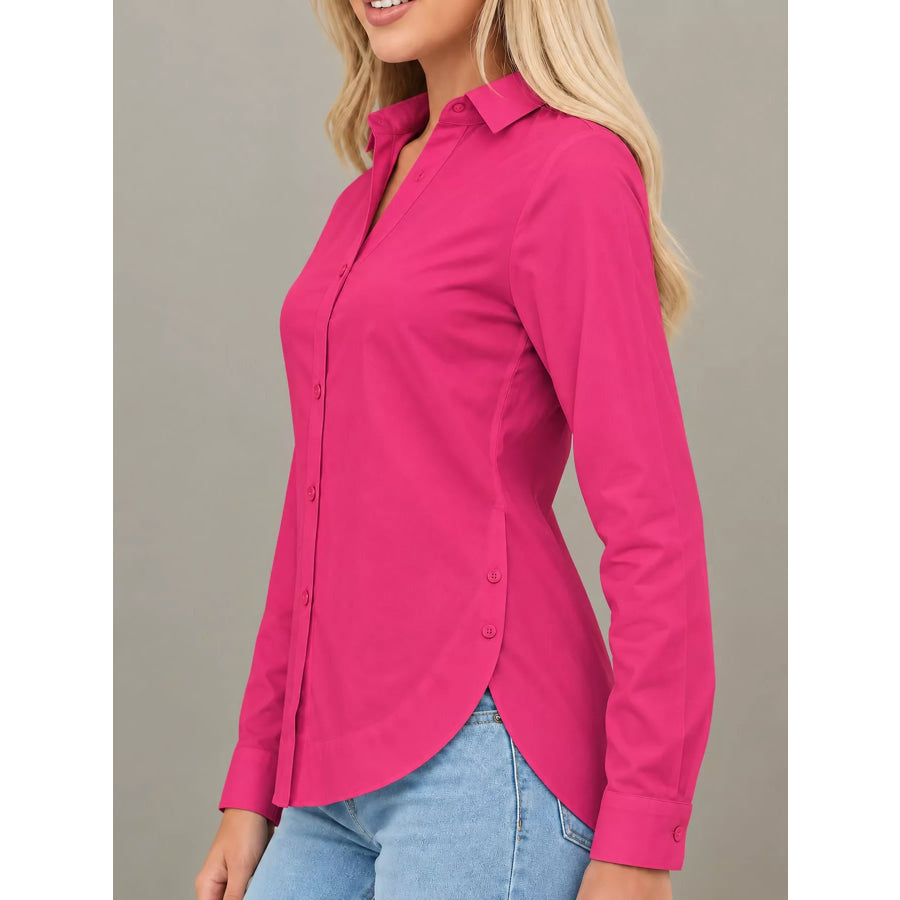 Full Size Button Up Long Sleeve Shirt Plus Apparel and Accessories