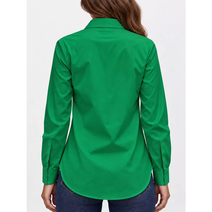 Full Size Button Up Long Sleeve Shirt Plus Apparel and Accessories