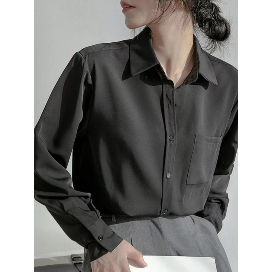 Full Size Button Up Long Sleeve Shirt Plus Black / S Apparel and Accessories