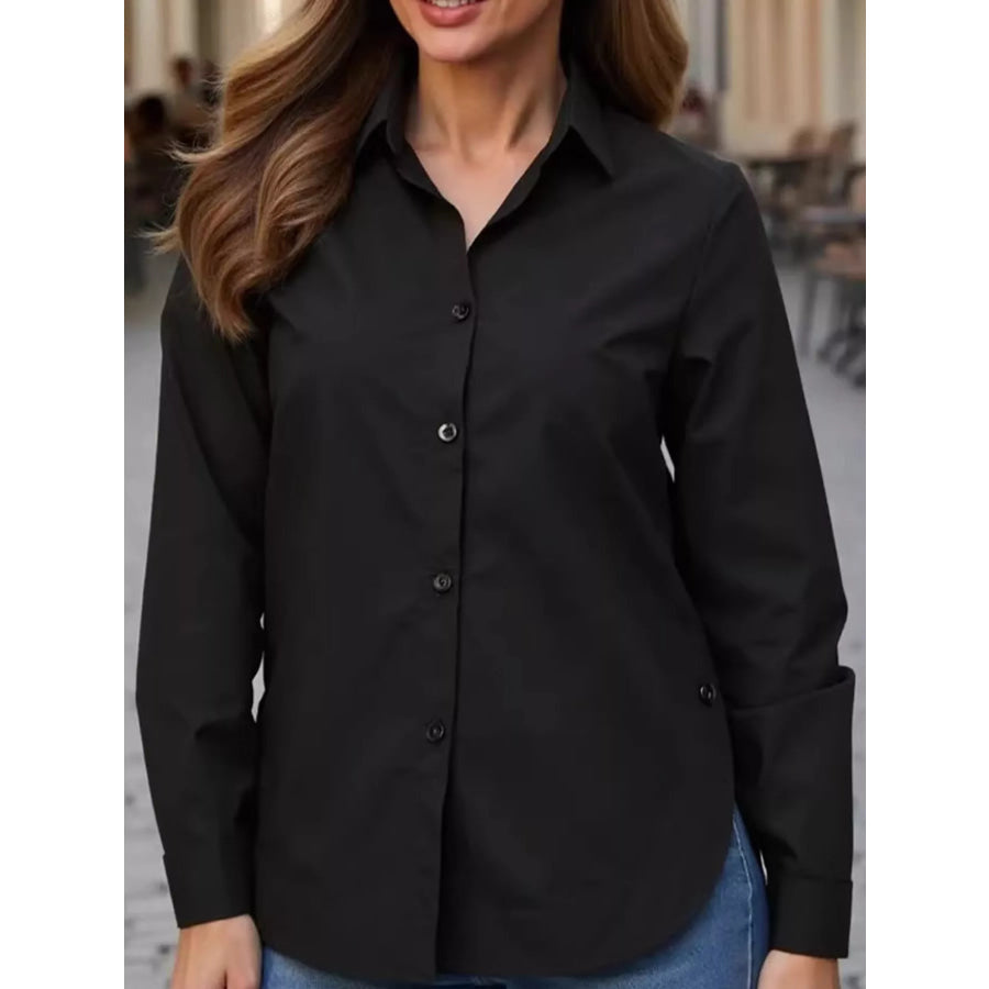Full Size Button Up Long Sleeve Shirt Plus Black / S Apparel and Accessories