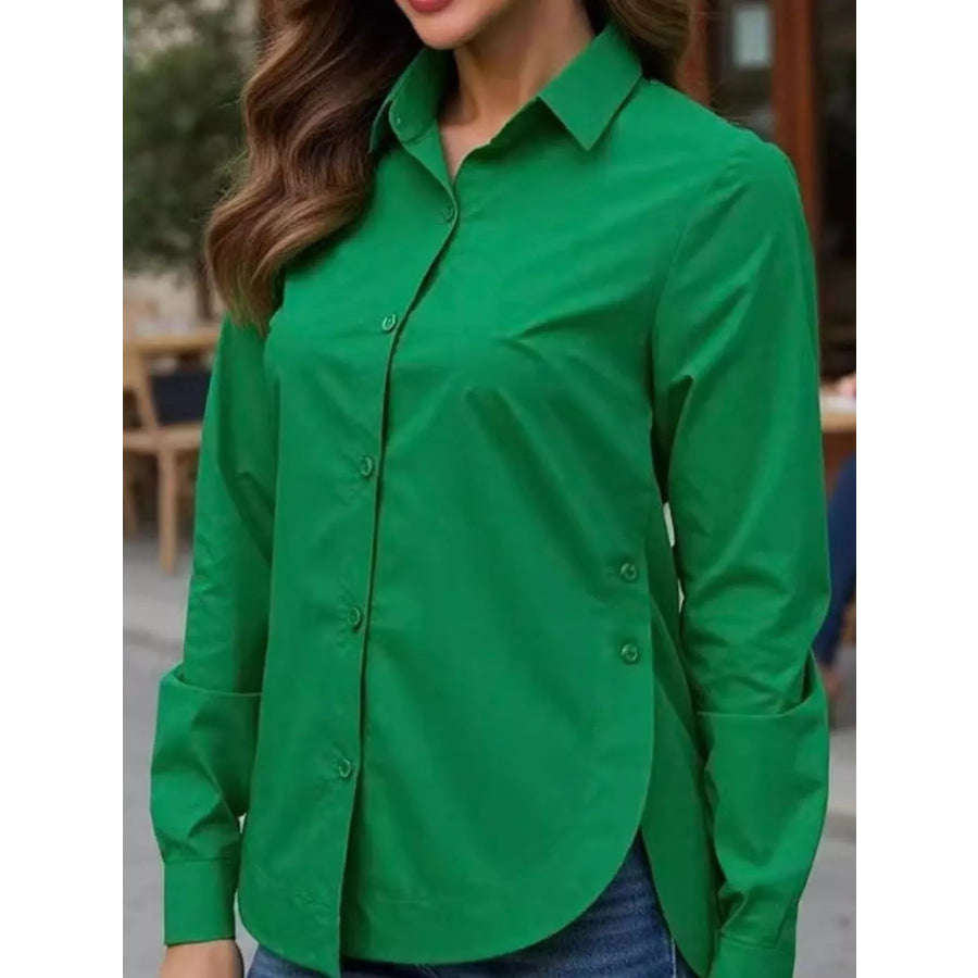 Full Size Button Up Long Sleeve Shirt Plus Green / S Apparel and Accessories