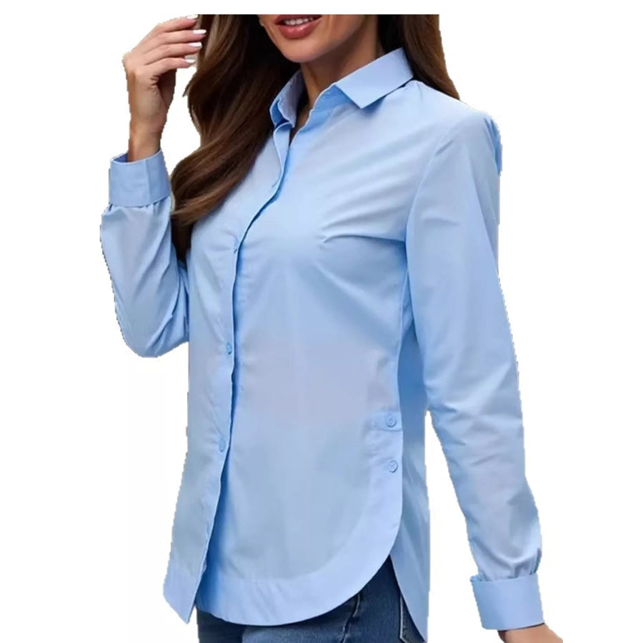 Full Size Button Up Long Sleeve Shirt Plus Sky Blue / S Apparel and Accessories