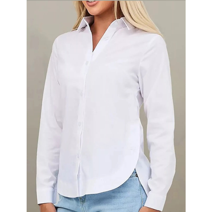 Full Size Button Up Long Sleeve Shirt Plus White / S Apparel and Accessories
