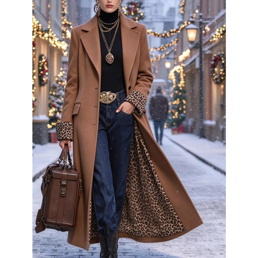 Full Size Button Up Longline Coat Plus Camel-Woolen Version / S Apparel and Accessories