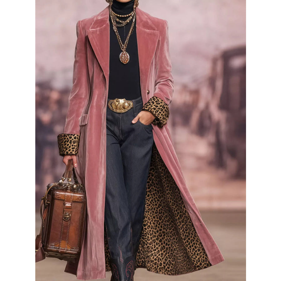 Full Size Button Up Longline Coat Plus Pink-Velvet Version / S Apparel and Accessories