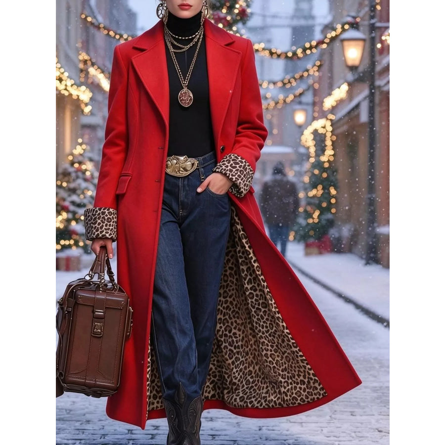 Full Size Button Up Longline Coat Plus Red-Woolen Version / S Apparel and Accessories