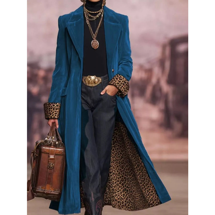 Full Size Button Up Longline Coat Plus Royal Blue-Velvet Version / S Apparel and Accessories