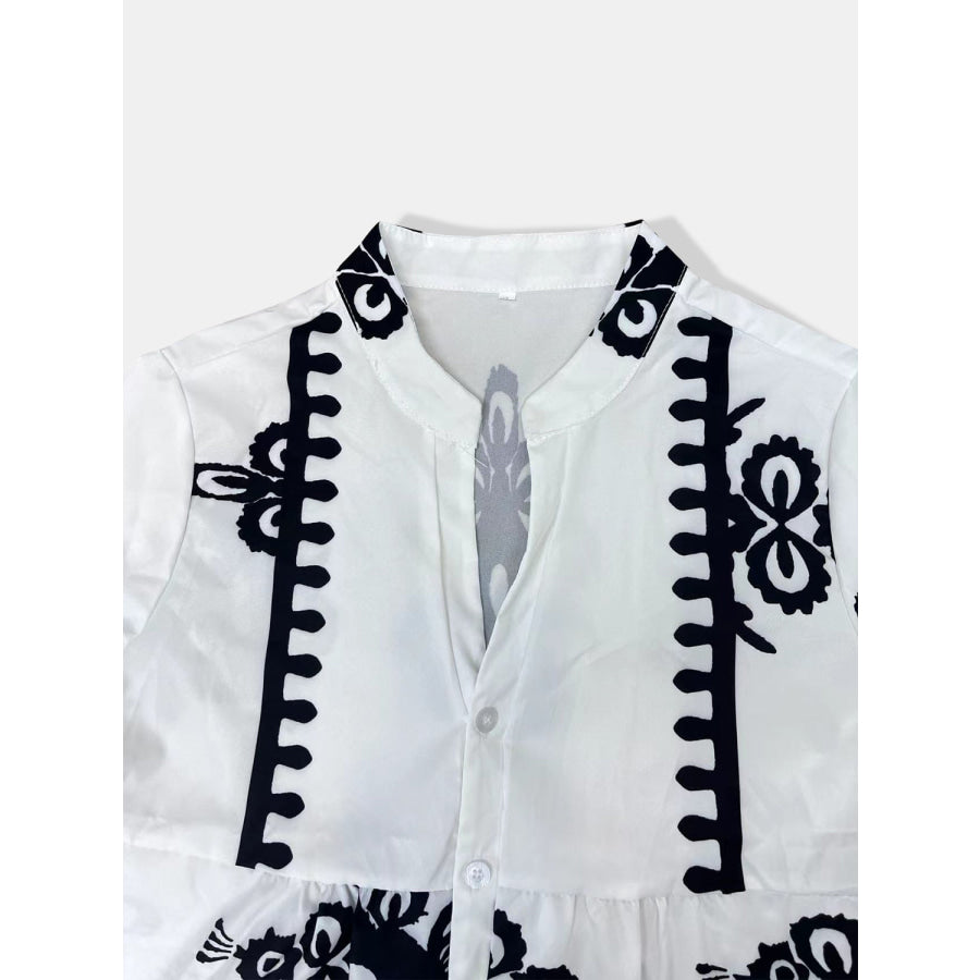 Full Size Button Up Notched Long Sleeve Blouse White / S Apparel and Accessories