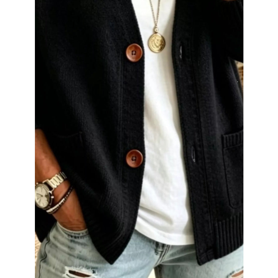 Full Size Button Up Raglan Sleeve Cardigan Plus Apparel and Accessories