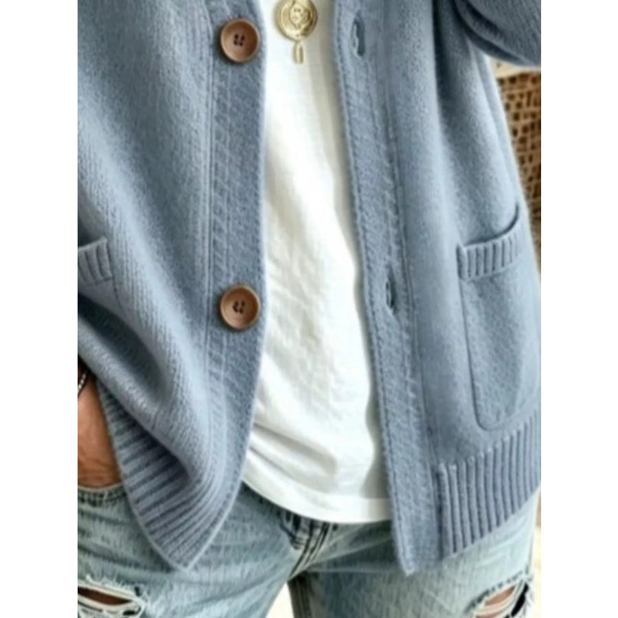 Full Size Button Up Raglan Sleeve Cardigan Plus Apparel and Accessories