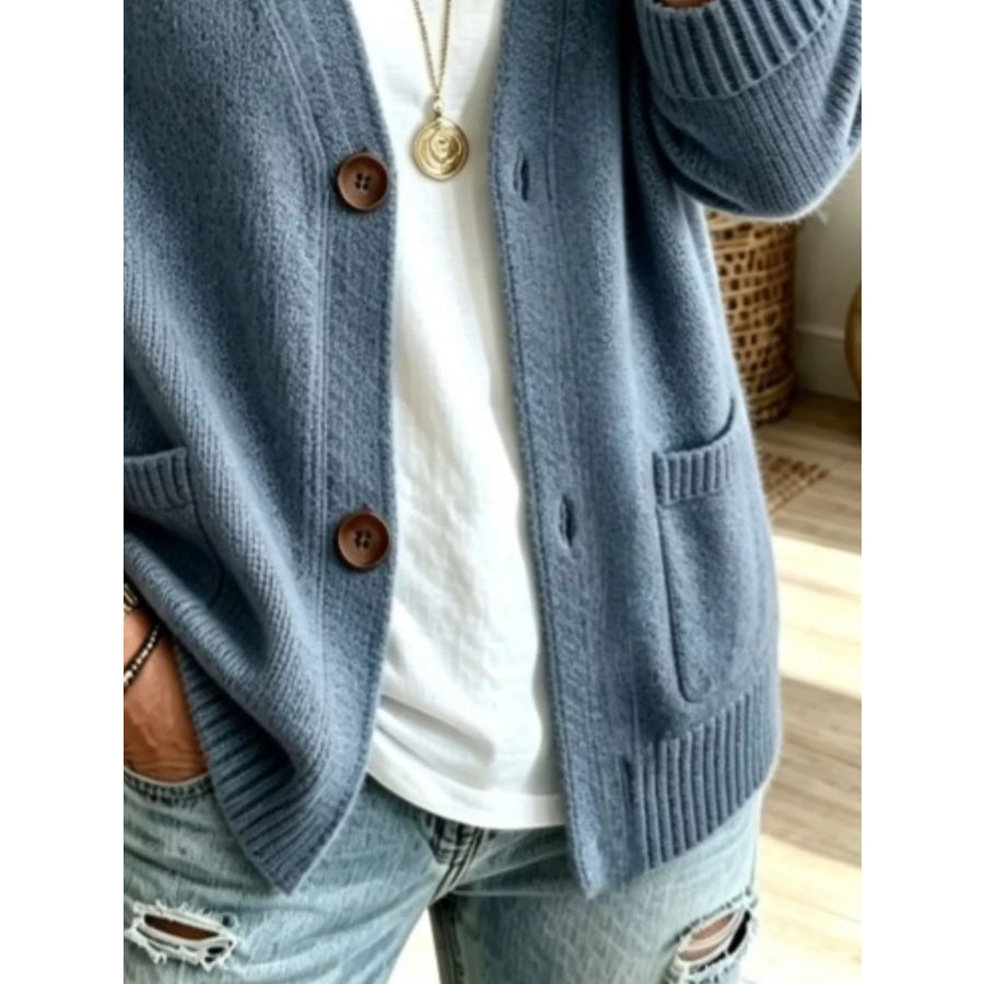 Full Size Button Up Raglan Sleeve Cardigan Plus Apparel and Accessories
